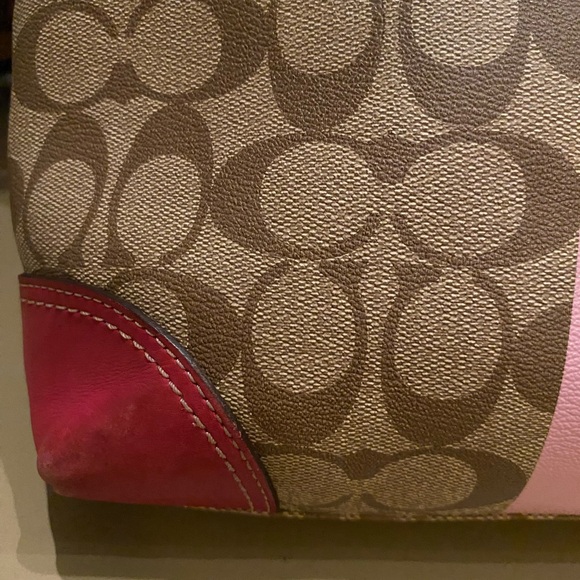Coach Signature Pink Beige Heritage Stripe F11349 Tote Shoulder Bag - Picture 12 of 16